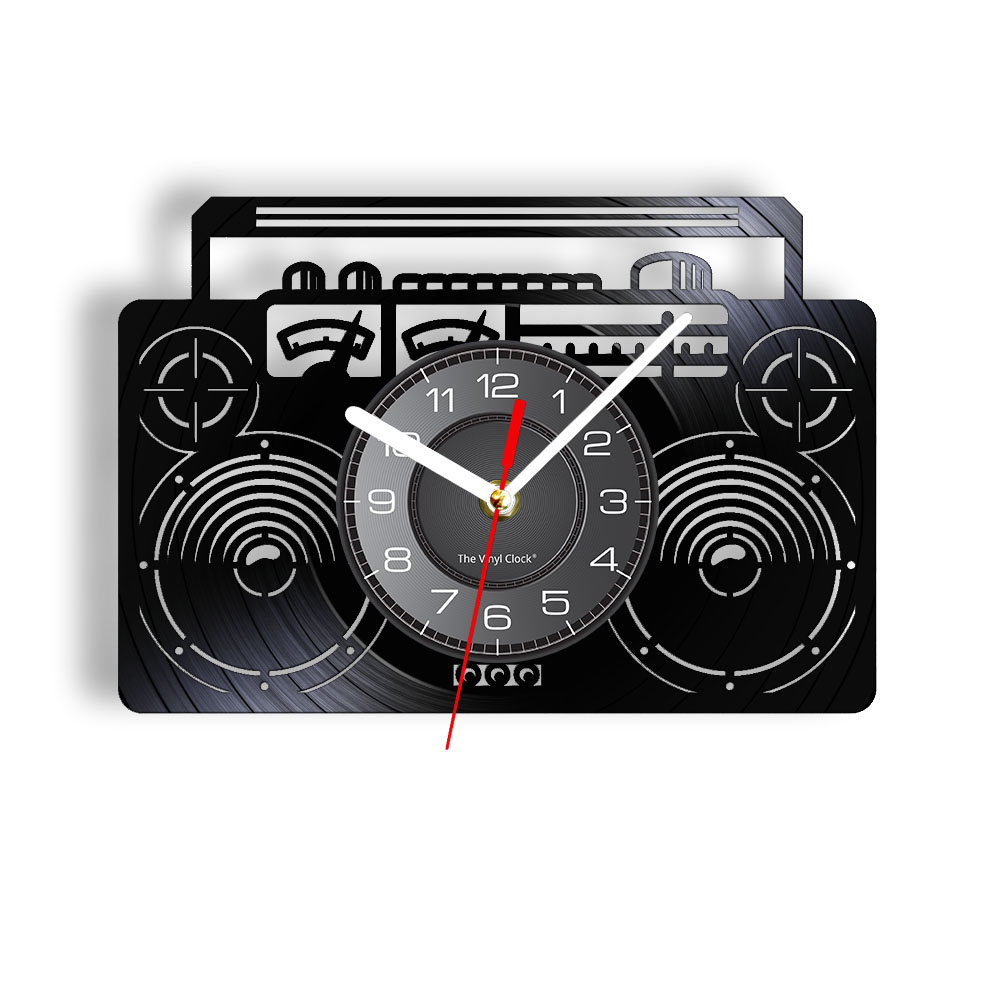Audio And Music Separate - Boombox-Reloj de pared de vinilo LP